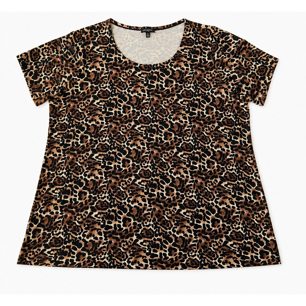 Notations Woman Leopard Print Scoop Neck Short Sleeve Top 3X Brown Animal Print